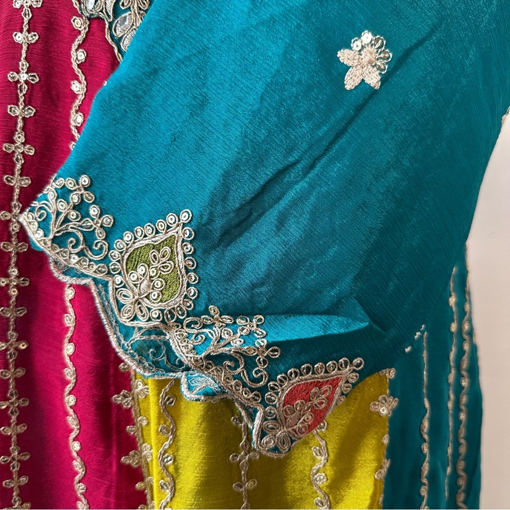 Teal Anarkali Palazzo Set w/ Dupatta | Embroidered Zari Ethnic - Picture 11 of 16